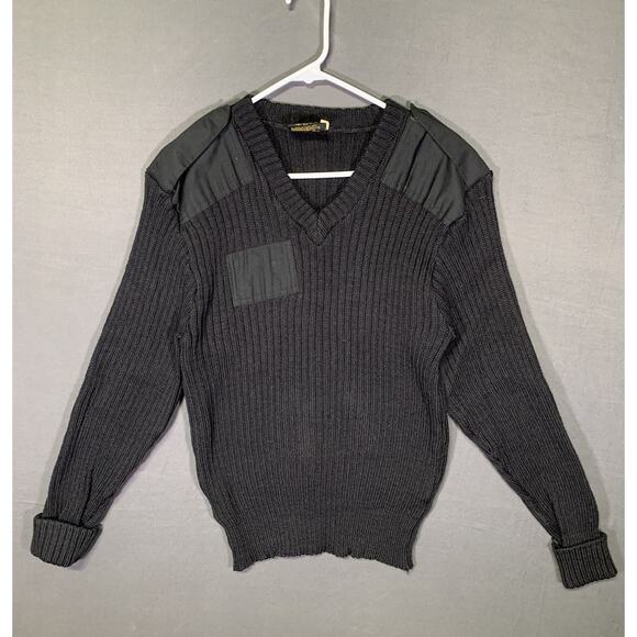 Citadel Wool Commando Sweater Black GREAT BRITAIN 1990s 42 Large With Patches - Picture 1 of 8